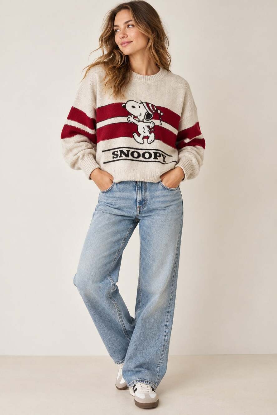American Eagle Snoopy Peanuts Varsity Striped Cropped Sweater L